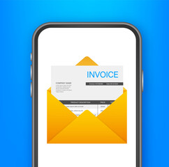 Smartphone showing email invoice in opened envelope