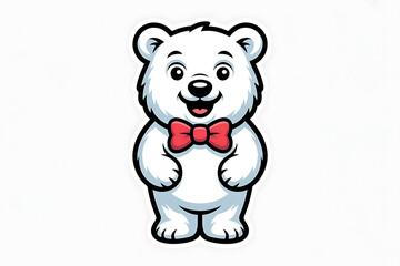 Naklejka premium A cheerful, cartoon polar bear wearing a red bow tie, exudes warmth and playful charm.