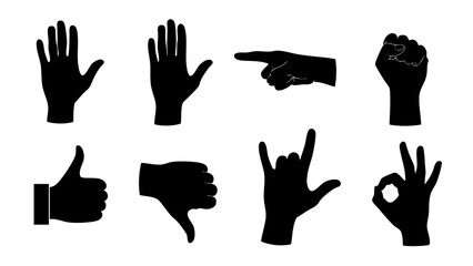 Diverse Hand Gestures Collection of Silhouettes Depicting Thumbs Up, Pointing, and Various Signs