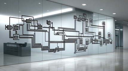 Innovative design displaying digital connectivity modern office wall art minimalist environment indoor viewpoint