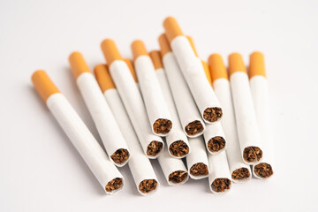 Cigarette, roll tobacco in paper with filter tube, No smoking.