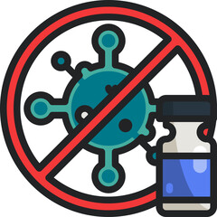 Medical Illustration Symbolizing Vaccine Protection Against Virus Particles With No Entry Sign Red Circle And Diagonal Line Over Blue And White Vial Transparent Background