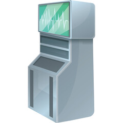 Medical Monitor Machine With Green Screen Displaying Heartbeat Waveform In A Clean Modern Medical Device Setting With Reflective Surfaces