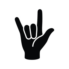 Rock on hand gesture silhouette symbol i love you sign language icon vector