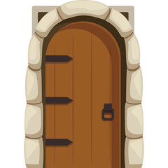 Medieval Wooden Door with Stone Archway and Metal Hinges a Rustic Entrance