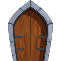 Medieval Wooden Door with Stone Archway Transparent Background Rustic Fantasy Entrance Gate Decorative Element