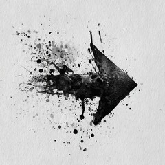 Abstract black arrow design with splashes and texture on a light background