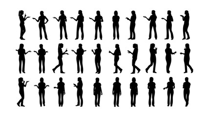 Collection of Silhouettes of Women in Various Poses and Gestures Against a White Background