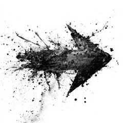 Naklejka premium Dynamic black arrow with splashes and strokes creating an abstract design in a minimalistic style