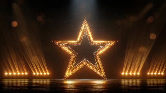 theater stage show with glowing golden star light with spotlights 