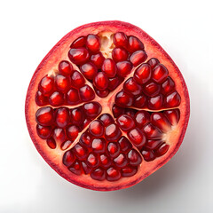 Pomegranate Half with Red Arils and Seeds on White Background graphic design