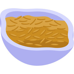 Isometric bowl of cooked rice with light purple rim on transparent background a staple food in asian cuisine