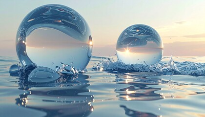 Szklane kule pływające na spokojnych wodach