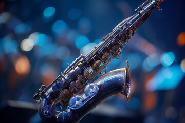 Saxophone standing on stage during a jazz concert