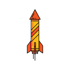 Hand drawn cartoon rocket ship launching ascending towards space with fiery tail vector