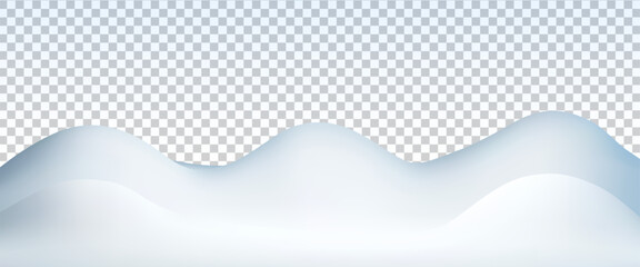 3d white snow hill vector on transparent background. Winter scene landscape . White blue ice mound.