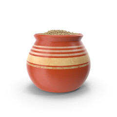 ceramic pot with brown rice, isolated on transparent background, PNG