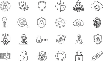 Cyber security data protection outline icon