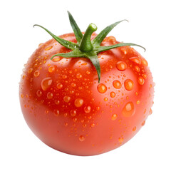 Single Ripe Red Tomato with Water Droplets on Black Background fruit vegetable