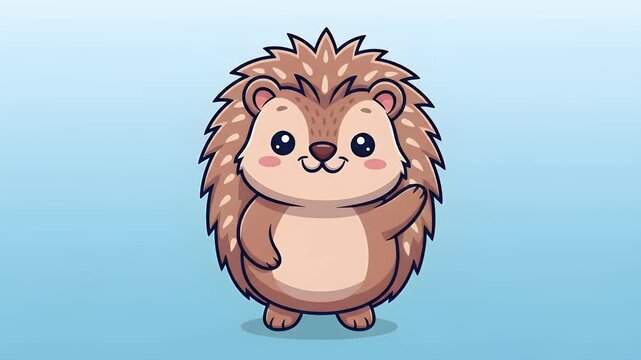 Cute smiling hedgehog waving friendly cartoon character