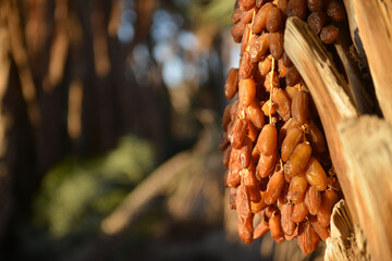 Golden Tunisian dates on palm tree