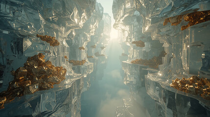 Cañón flotante de hielo y minerales dorados