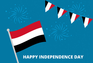 Yemen independence day flag with fireworks illustration