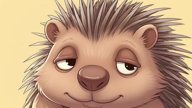 Cute cartoon hedgehog smiling portrait close up