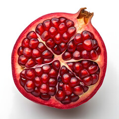 Vibrant Half Pomegranate Filled With Juicy Red Arils on White Background fruit seeds