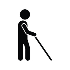 Blind person icon with walking stick symbol accessibility and assistance concept illustration vector