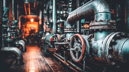 Fototapeta premium Industrial machinery operations factory floor photograph dimly lit environment close-up view engineering concepts for seo
