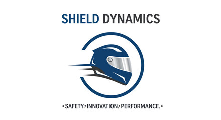Shield Dynamics logo design featuring a fast blue helmet.