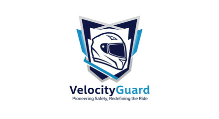 VelocityGuard Logo with Motorcycle Helmet and Shield Design.