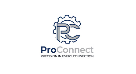 ProConnect Logo Design Precision Connection Gear Symbol Branding Concept.