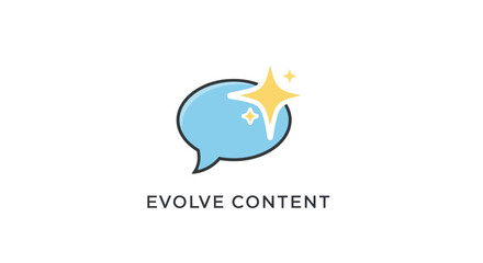 Evolve Content logo with a sparkling speech bubble icon.