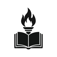 Open book with flaming torch symbolizing knowledge education wisdom enlightenment inspiration learning vector