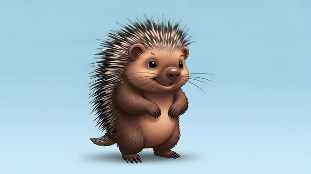 Cute cartoon porcupine happy animal smiling character