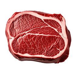 Cut of red meat with visible muscle fibers on black