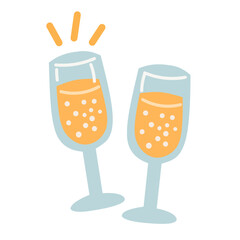 Champagne Glasses in Cute Hand-Drawn Style for New Year Party