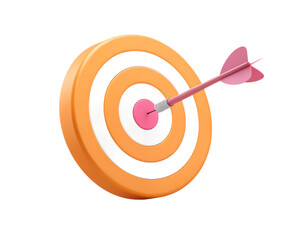 Arrow hitting the center of an orange and white target board