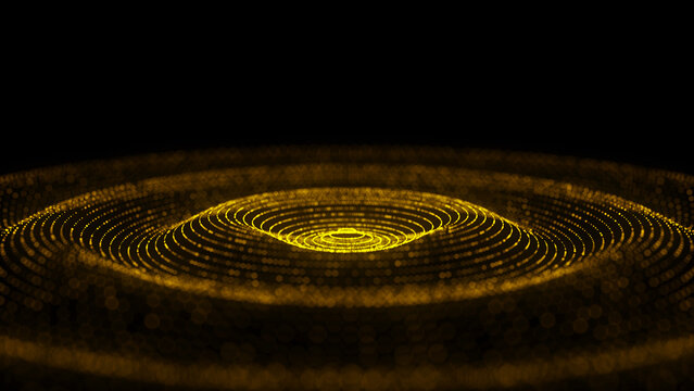 Circle yellow wave of particles. Abstract background with a dynamic wave. 3d rendering.