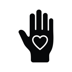 Vector silhouette of a hand with heart symbol open palm gesture for love and care vector