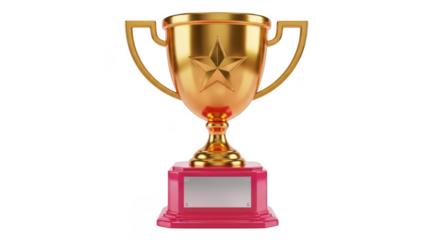 Golden trophy with pink base symbolizing victory and achievement award ceremony
