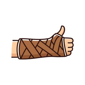 Thumb up gesture with arm cast injury recovery hope positive healthcare medical illustration vector
