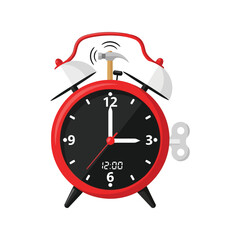 Retro red twin bell alarm clock waking up concept vector