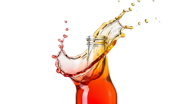 Dynamic Splash Action, Beverage Bottle, Studio, High-Speed Photography, White Background, Modern Product Tech Concept