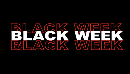 Black Week text design with overlapping red and white typography on black background