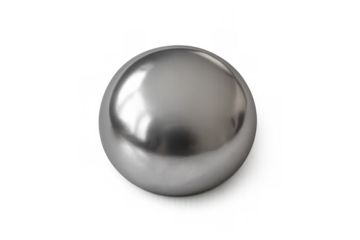 Polished metallic sphere reflecting light, creating a sleek visual. Asset for design, technology, and abstract concepts
