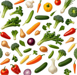 Assortment of fresh vegetables isolated on transparent background
