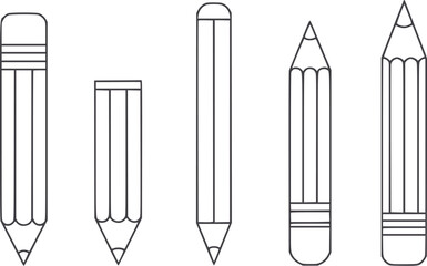 Black and white line drawing of five writing pencils illustration stationery